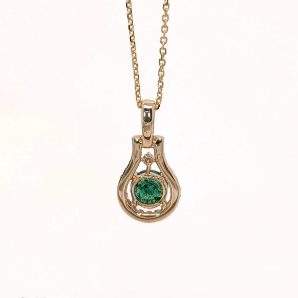 Zambian Emerald Pendant in Solid 14K Gold with Natural Diamonds - Picture 6 of 6